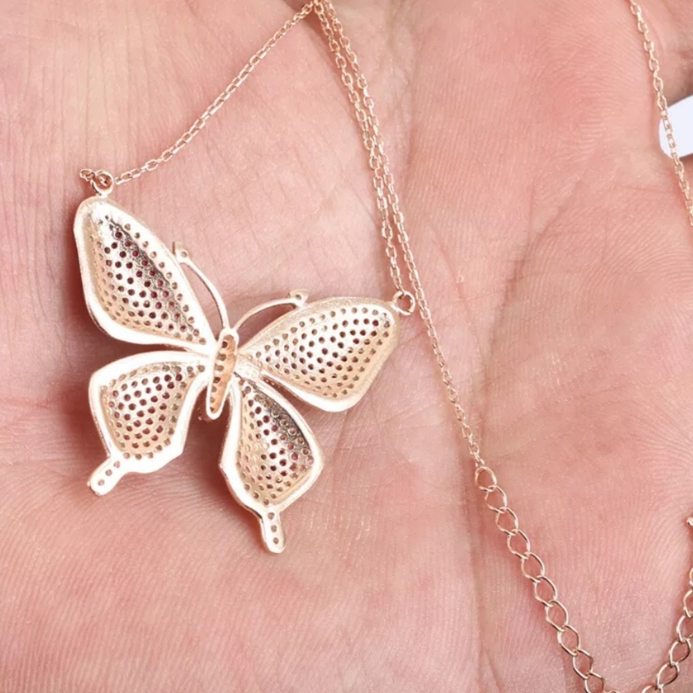 18"rose gold, ruby &white topaz butterfly necklace - Picture 2 of 4